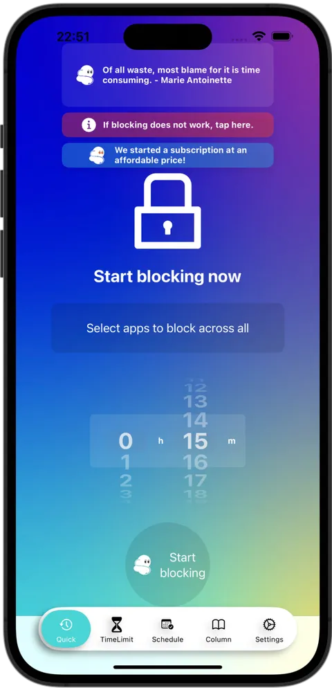 Quick Block screen