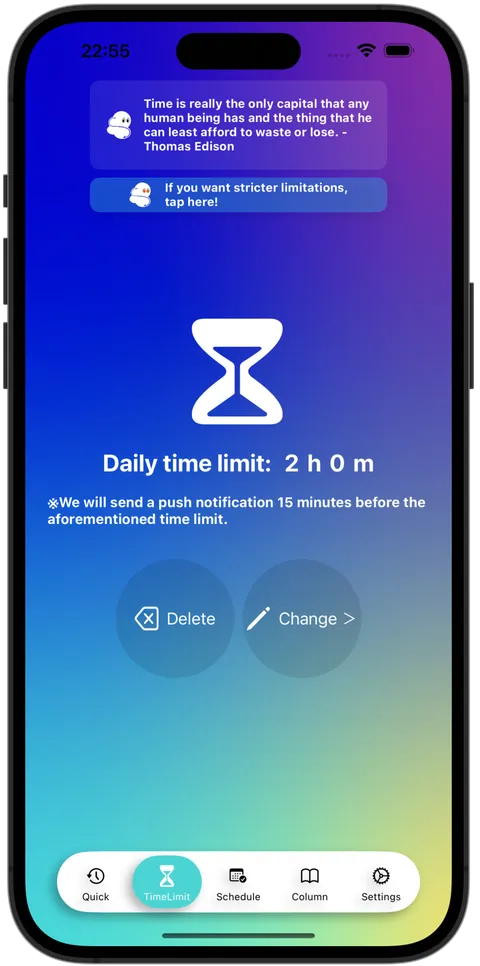 Time Limit screen